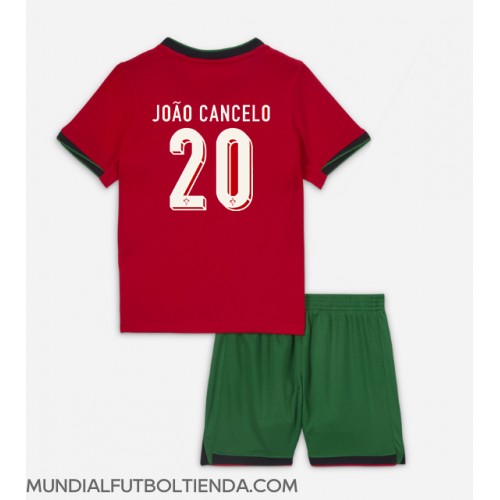 Camiseta Portugal Joao Cancelo #20 Primera Equipación Replica Eurocopa 2024 para niños mangas cortas (+ Pantalones cortos)